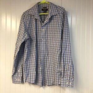 Pronto Uomo Men's Button Down Blue and White Checkered Shirt XL Cotton